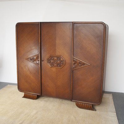 French Art Deco Wardrobe Consisting of 3 Doors Embellished with Designs in Inlay, 1940s-JQO-1286890