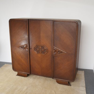 French Art Deco Wardrobe Consisting of 3 Doors Embellished with Designs in Inlay, 1940s-JQO-1286890