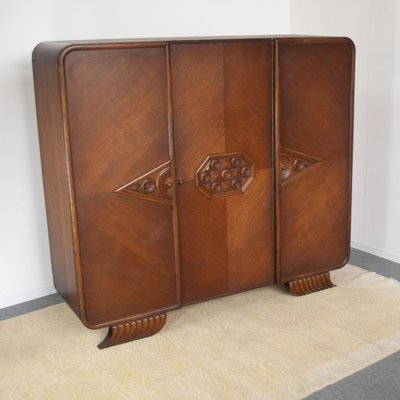 French Art Deco Wardrobe Consisting of 3 Doors Embellished with Designs in Inlay, 1940s-JQO-1286890