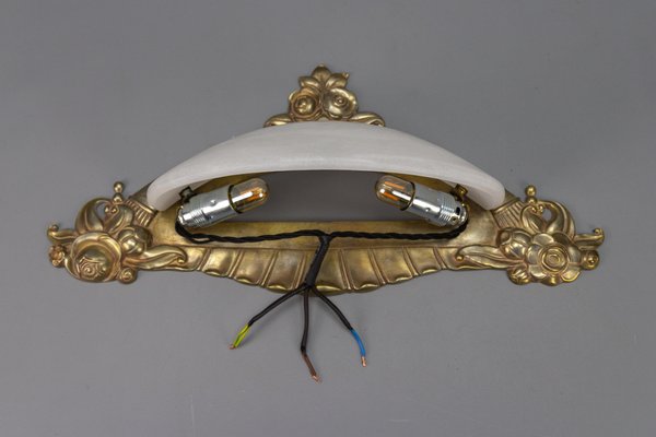 French Art Deco White Alabaster and Bronze Sconce, 1970s-KEG-1717718