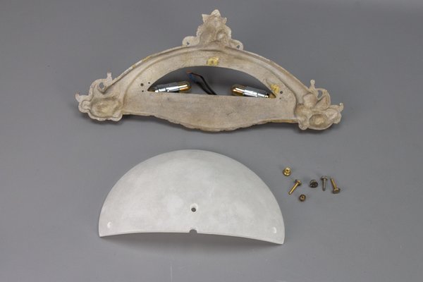 French Art Deco White Alabaster and Bronze Sconce, 1970s-KEG-1717718