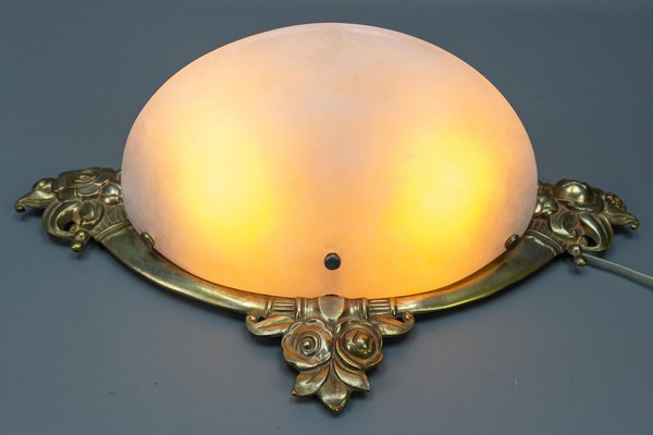 French Art Deco White Alabaster and Bronze Sconce, 1970s-KEG-1717718