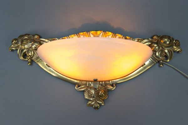 French Art Deco White Alabaster and Bronze Sconce, 1970s-KEG-1717718