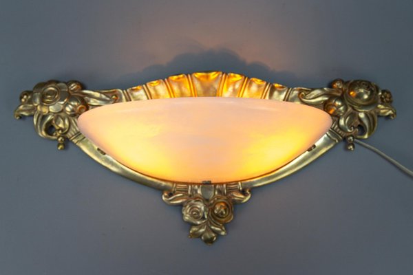 French Art Deco White Alabaster and Bronze Sconce, 1970s-KEG-1717718