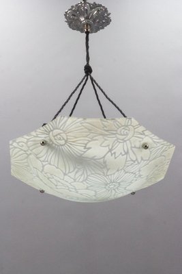 French Art Deco White Glass Pendant Light by Loys Lucha, 1930s-KEG-1363138