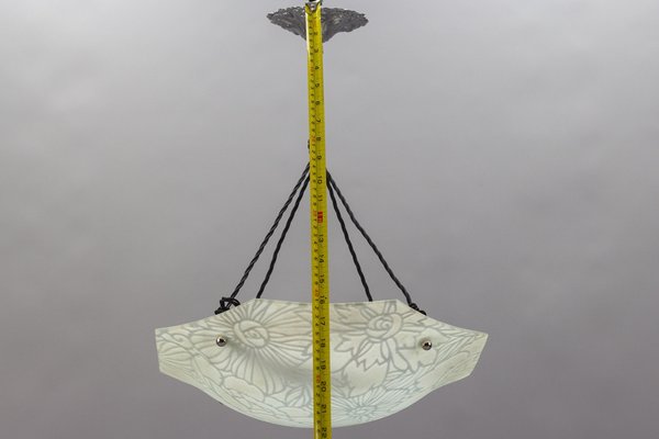 French Art Deco White Glass Pendant Light by Loys Lucha, 1930s-KEG-1363138