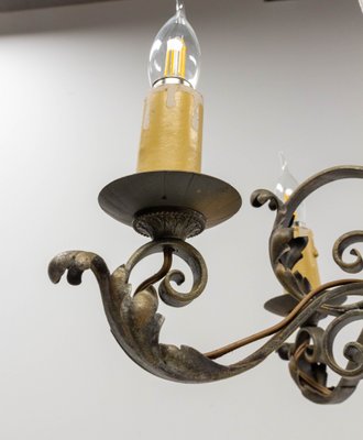 French Art Deco Wrought Iron Acanthus Leaf Chandelier, 1930s-RIU-1142251