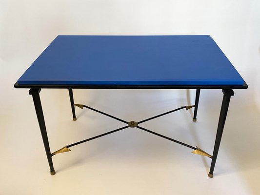 French Art Deco Wrought Iron & Brass Side Table with Arrows in the Style of André Arbus, 1940s-KWZ-906212