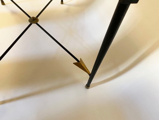 French Art Deco Wrought Iron & Brass Side Table with Arrows in the Style of André Arbus, 1940s-KWZ-906212