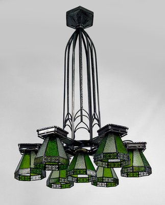 French Art Deco Wrought Iron Hanging Light, 1920-XNH-1804503