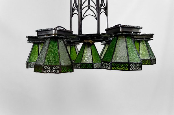 French Art Deco Wrought Iron Hanging Light, 1920-XNH-1804503