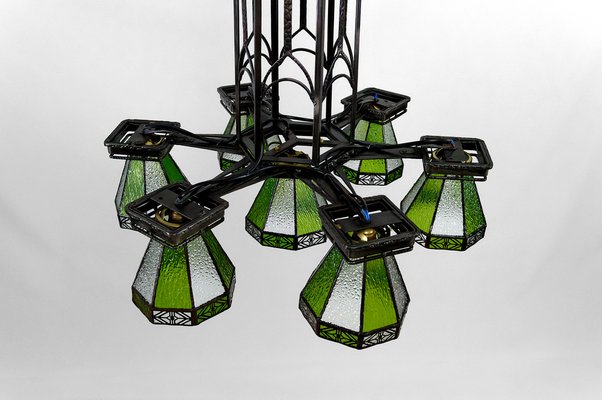 French Art Deco Wrought Iron Hanging Light, 1920-XNH-1804503