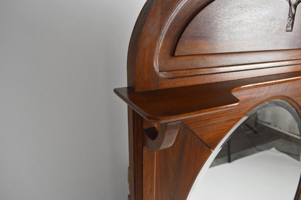 French Art Nouveau Fireplace Mantel Mirror in Carved Walnut, 1910-XNH-1028047