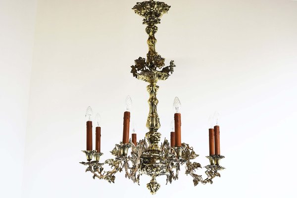 French Art Nouveau Hammered Brass Chandelier, 1890s-WIP-2041328