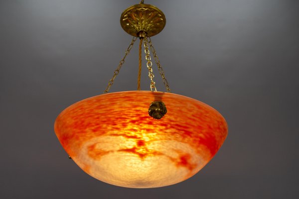 French Art Nouveau Orange and White Glass Pendant Light by Noverdy, 1920s-KEG-1706966