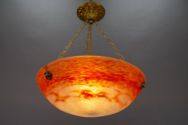 French Art Nouveau Orange and White Glass Pendant Light by Noverdy, 1920s-KEG-1706966