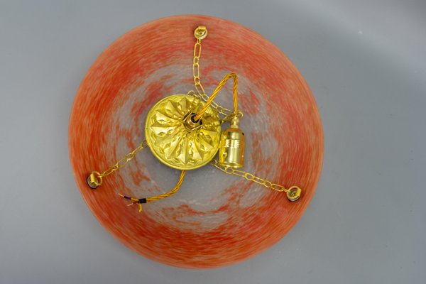 French Art Nouveau Orange and White Glass Pendant Light by Noverdy, 1920s-KEG-1706966