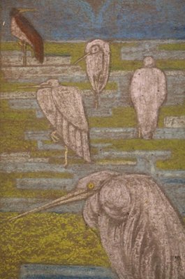 French Artist, Birds, 1920s, Pastel on Wallpaper-YXM-1414943