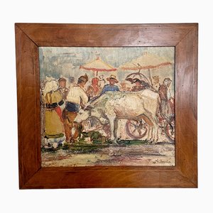 French Artist, Expressionist Scene, Oil Painting, 1941, Framed-FB-1818286