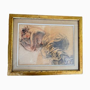 French Artist, Woman on a Bed, 19th Century, Drawing on Paper, Framed-UR-1796812