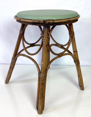 French Bamboo and Rattan Stool, 1950s-WZZ-1220737