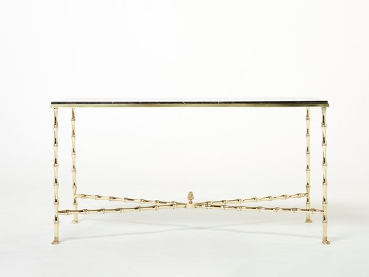 French Bamboo Brass Portor Marble Coffee Table from Maison Jansen, 1960s-YJA-1362115