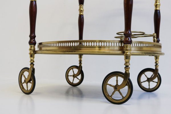 French Bar Cart / Trolley in Brass, Glass & Wood by Maison Jansen for Maison Jansen, 1950-WIP-2041069