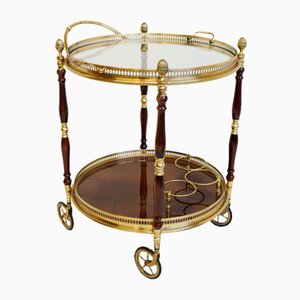 French Bar Cart / Trolley in Brass, Glass & Wood by Maison Jansen for Maison Jansen, 1950-WIP-2041069