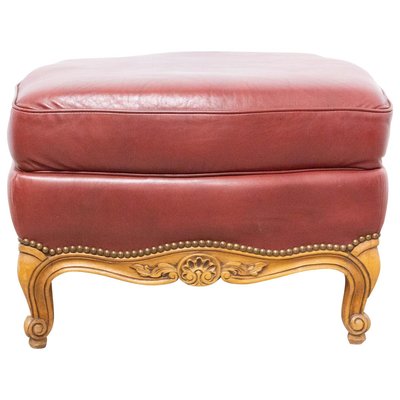 French Beech and Red Skai Ottoman, 1960s-RIU-858154