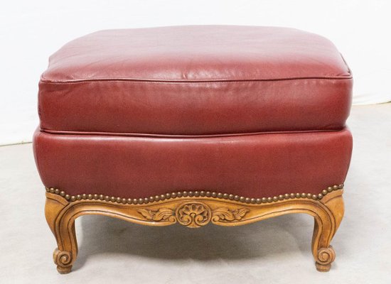 French Beech and Red Skai Ottoman, 1960s-RIU-858154