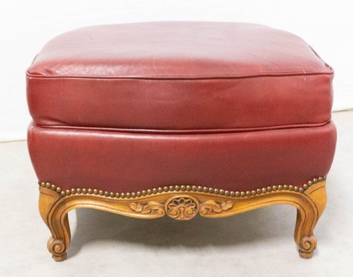 French Beech and Red Skai Ottoman, 1960s-RIU-858154