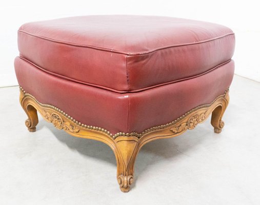 French Beech and Red Skai Ottoman, 1960s-RIU-858154