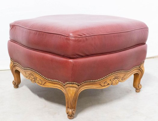 French Beech and Red Skai Ottoman, 1960s-RIU-858154