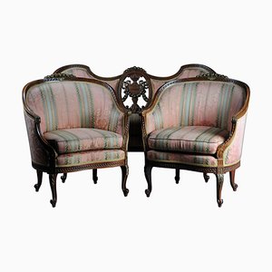 French Beechwood Canape Sofa & Armchairs, 1900s, Set of 3-FLW-1402248