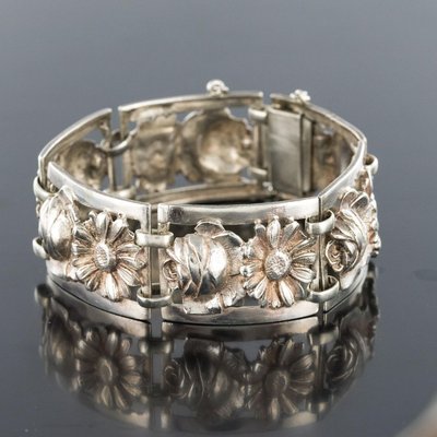 French Belle Époque Flowers Silver Bracelet, 1900s-OLU-896256