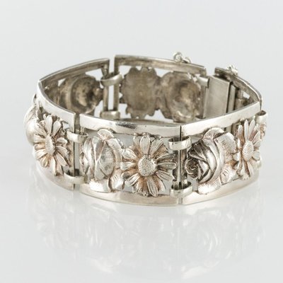 French Belle Époque Flowers Silver Bracelet, 1900s-OLU-896256