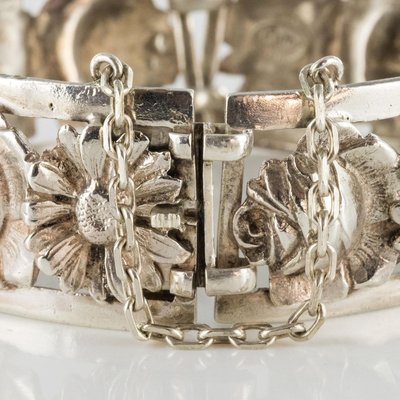 French Belle Époque Flowers Silver Bracelet, 1900s-OLU-896256