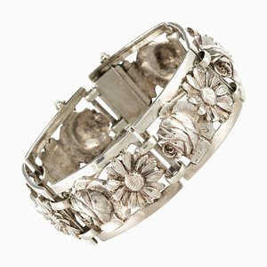 French Belle Époque Flowers Silver Bracelet, 1900s-OLU-896256