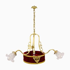 French Belle Époque Four-Light Bronze and Frosted Glass Chandelier-KEG-1086684