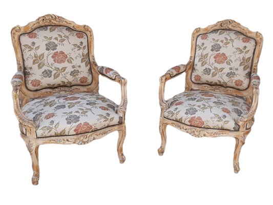 French Bergere Chairs in Floral Fabric, Set of 2-TCS-1347928