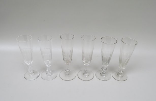 French Biedermeier Handblown Champagne Flutes, Set of 6-EY-1074302