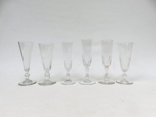 French Biedermeier Handblown Champagne Flutes, Set of 6-EY-1059246