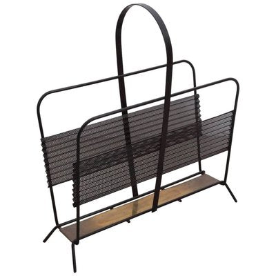 French Black and Brass Magazine Rack or Stand by Mathieu Matégot, 1950s-SFD-631627