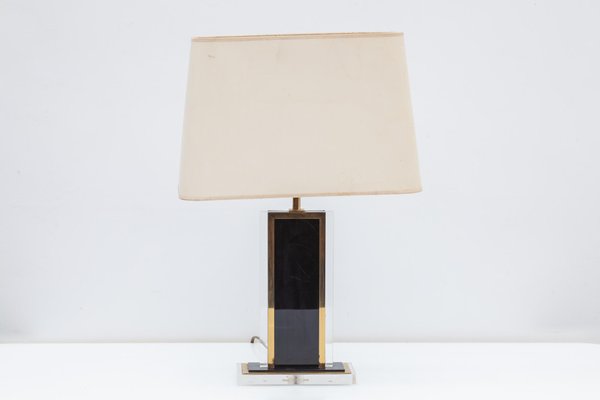 French Black and Clear Acrylic Glass & Brass Table Lamps, 1970s, Set of 2-KL-620389