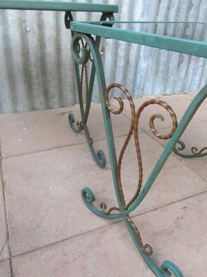 French Black Glass Nesting Tables in Wrought Iron, 1940s, Set of 3-EA-1453016