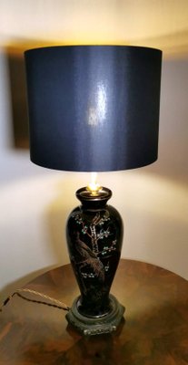 French Black Hand Painted Polished Porcelain Lamp-QRS-1132152