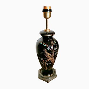 French Black Hand Painted Polished Porcelain Lamp-QRS-1132152