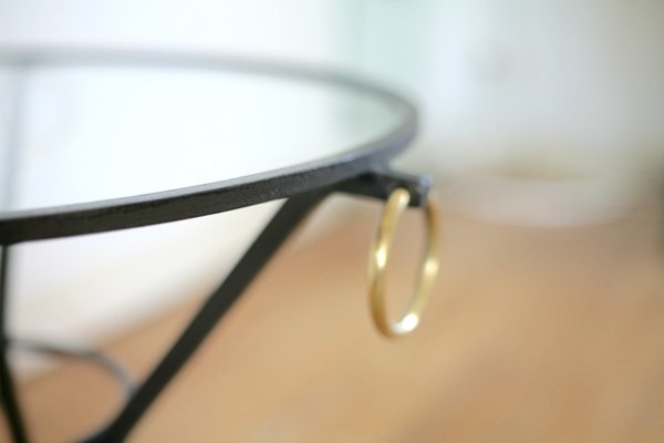 French Black Lacquered Metal, Glass, and Brass Coffee Table by Jacques Adnet, 1950s-MAO-707103