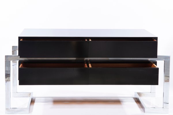 French Black Lacquered Wood and Steel Dresser, 1950s-IDB-548178