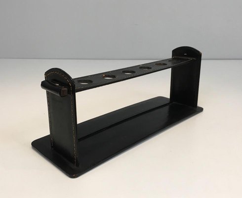 French Black Leather Pipes Holder by Jacques Adnet, 1950s-BA-658479